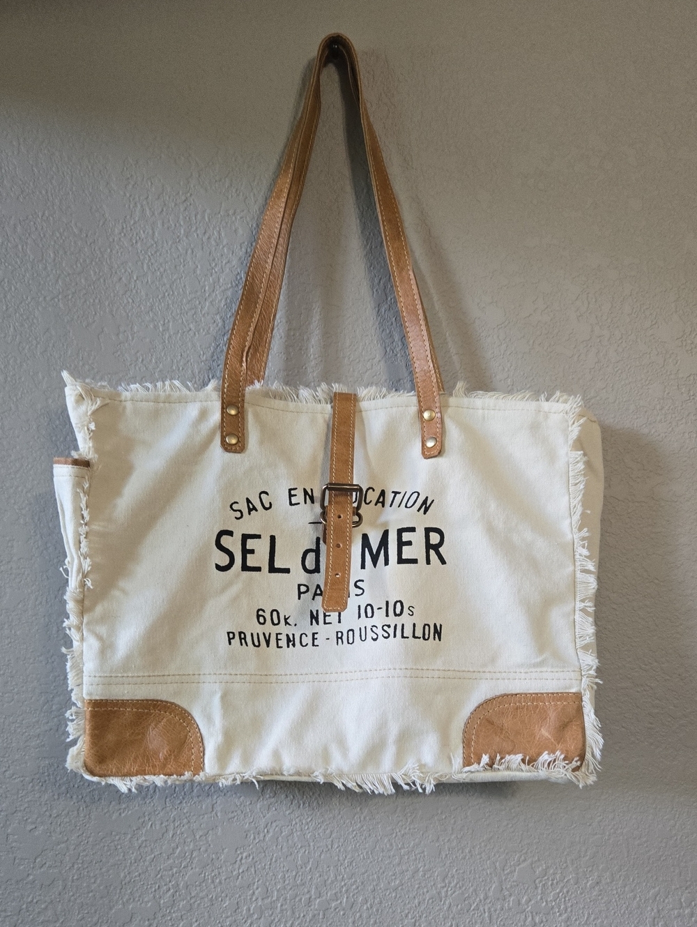 SEL D'EMER Canvas Tote with Tan Leather Trim
